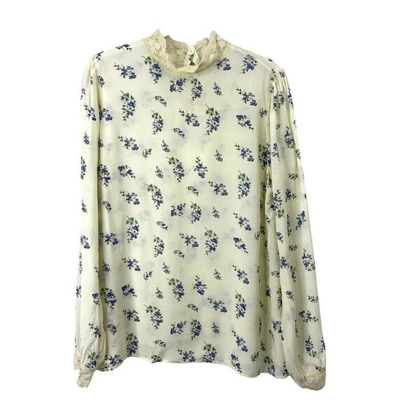 bytimo Tops - by TiMO floral high neck blouse top Sz L granny core long sleeve lace romantic
